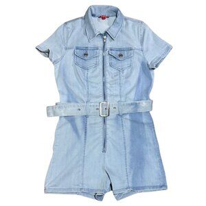 Guess Light Blue Vintage Wash Denim Short Sleeve Shorts Romper Jumpsuit Sz M